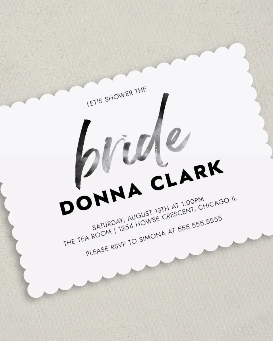 This is a 5" x 7" Bridal Shower Invitation called Modern Bliss printed in full color with Silver foil on Luxe Satin (coated) paper