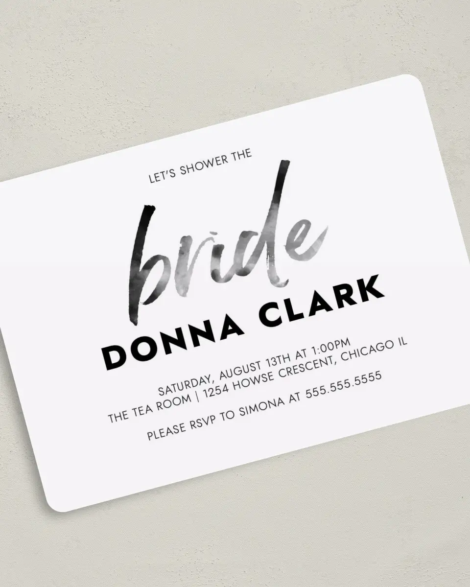 This is a 5" x 7" Bridal Shower Invitation called Modern Bliss printed in full color on Premium Smooth paper