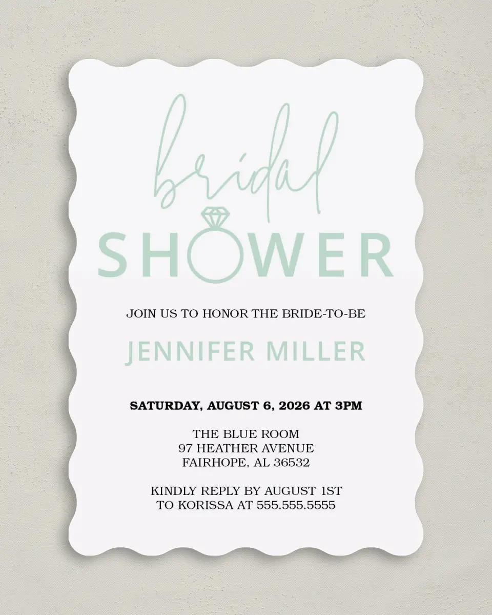 This is a 5" x 7" Bridal Shower Invitation called Ringing Joy printed in full color on Premium Smooth paper