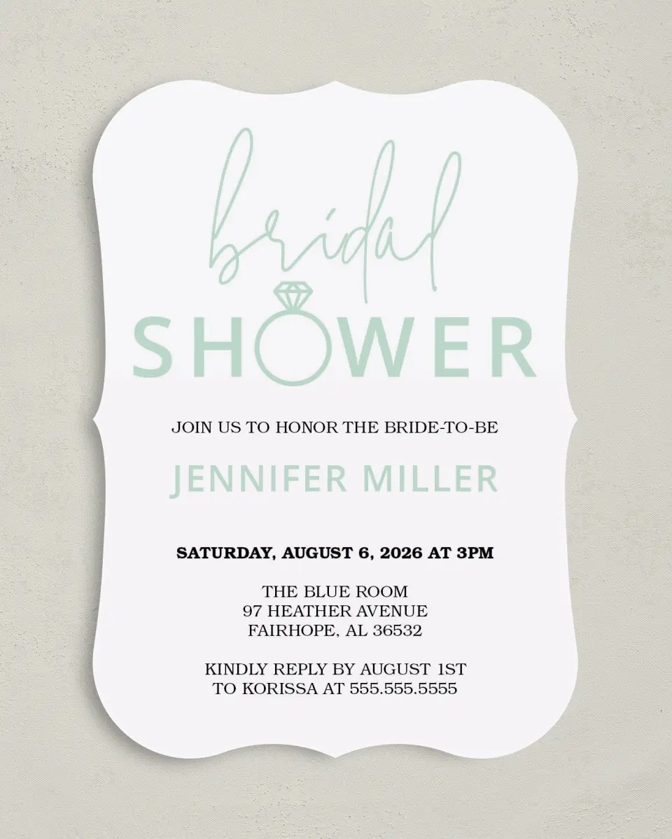 This is a 5" x 7" Bridal Shower Invitation called Ringing Joy printed in full color on Premium Smooth paper