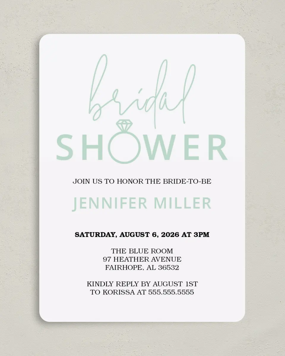 This is a 5" x 7" Bridal Shower Invitation called Ringing Joy printed in full color on Premium Smooth paper