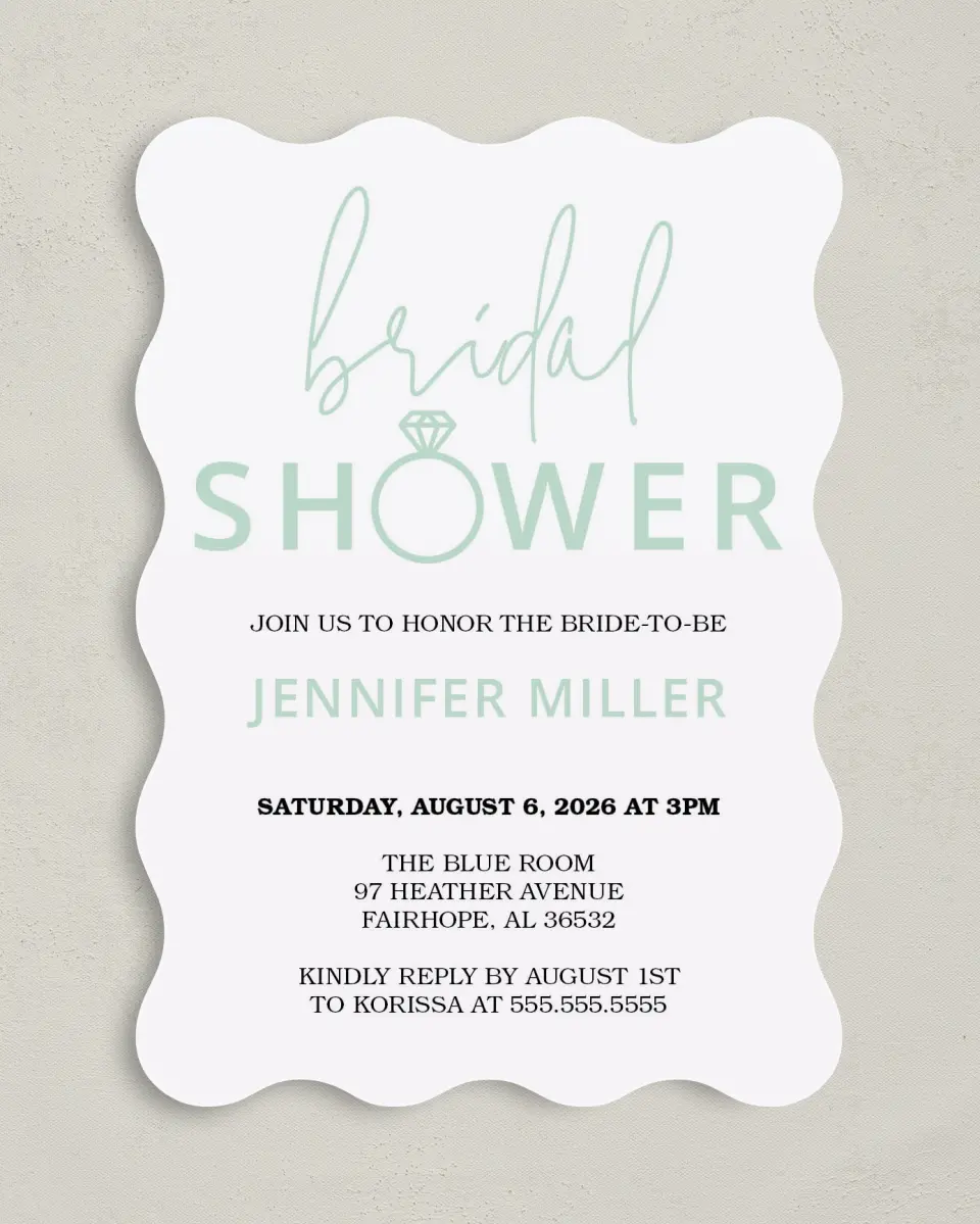 This is a 5" x 7" Bridal Shower Invitation called Ringing Joy printed in full color on Premium Smooth paper