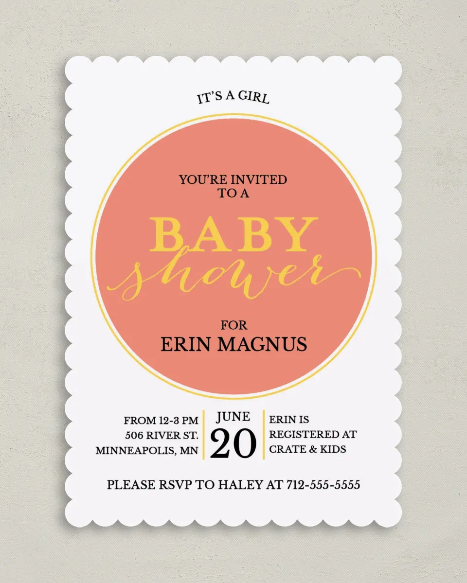 This is a 5" x 7" Baby Shower Invitation called Delightful News printed in full color on Premium Smooth paper