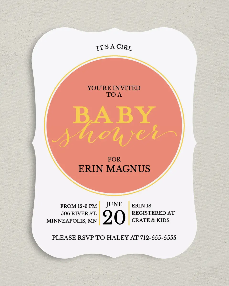 This is a 5" x 7" Baby Shower Invitation called Delightful News printed in full color on Premium Smooth paper