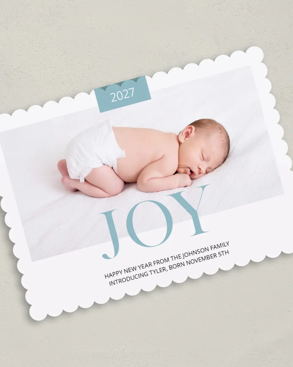 This is a 5" x 7" Christmas Card called Simply Joy printed in full color on Premium Smooth paper on Premium Smooth paper on Premium Smooth paper