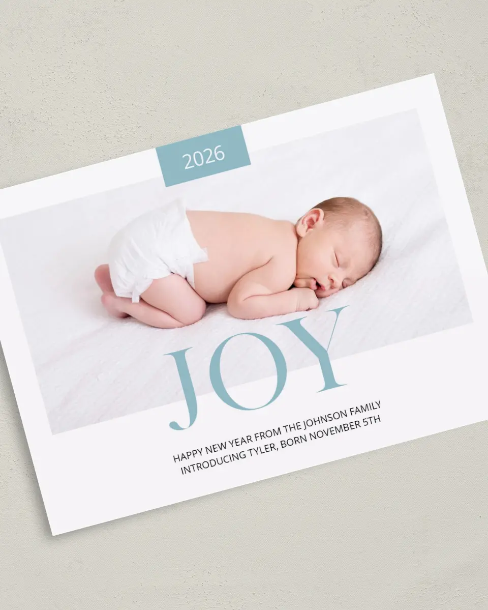 This is a 5" x 7" Christmas Card called Simply Joy printed in full color on Premium Smooth paper