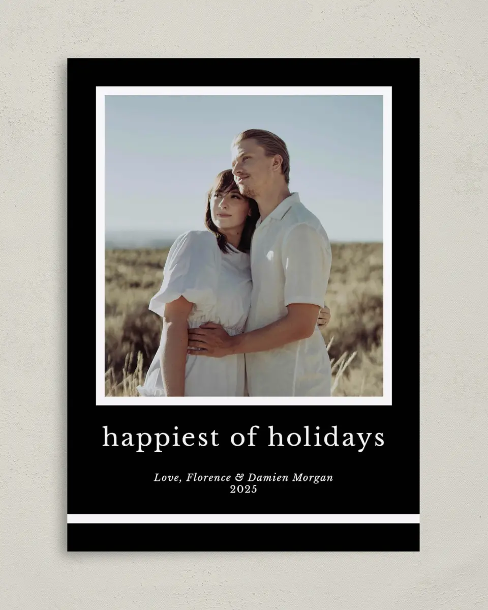 This is a 5" x 7" Christmas Card called Happiest Stripes printed in full color on Premium Smooth paper