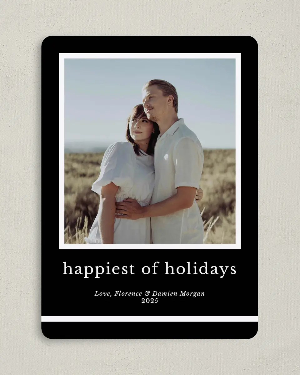 This is a 5" x 7" Christmas Card called Happiest Stripes printed in full color on Premium Smooth paper