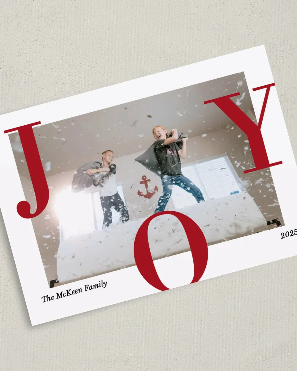 This is a 5" x 7" Christmas Card called Family Joy printed in full color on Premium Smooth paper