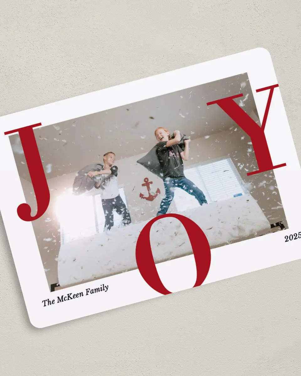 This is a 5" x 7" Christmas Card called Family Joy printed in full color on Premium Smooth paper