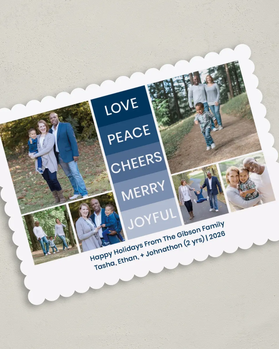 This is a 5" x 7" Christmas Card called Contemporary Wishes printed in full color on Premium Smooth paper on Premium Smooth paper on Premium Smooth paper