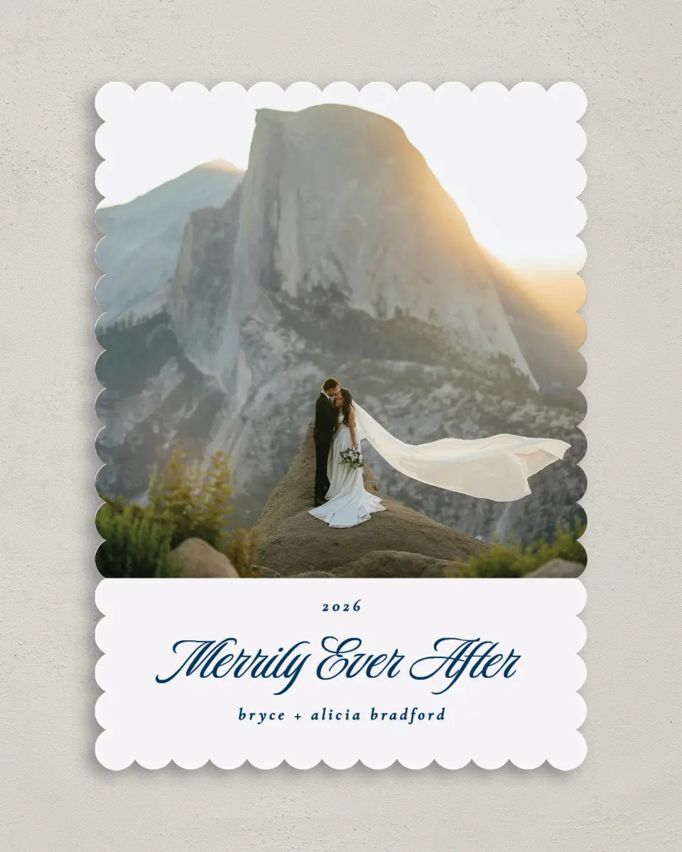 This is a 5" x 7" Christmas Card called Ever After Joy printed in full color on Premium Smooth paper on Premium Smooth paper on Premium Smooth paper
