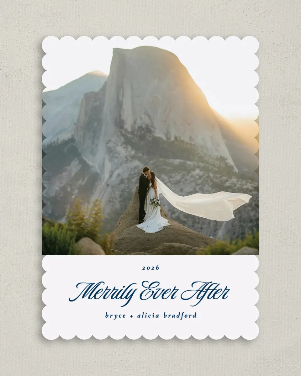 This is a 5" x 7" Christmas Card called Ever After Joy printed in full color on Premium Smooth paper on Premium Smooth paper on Premium Smooth paper