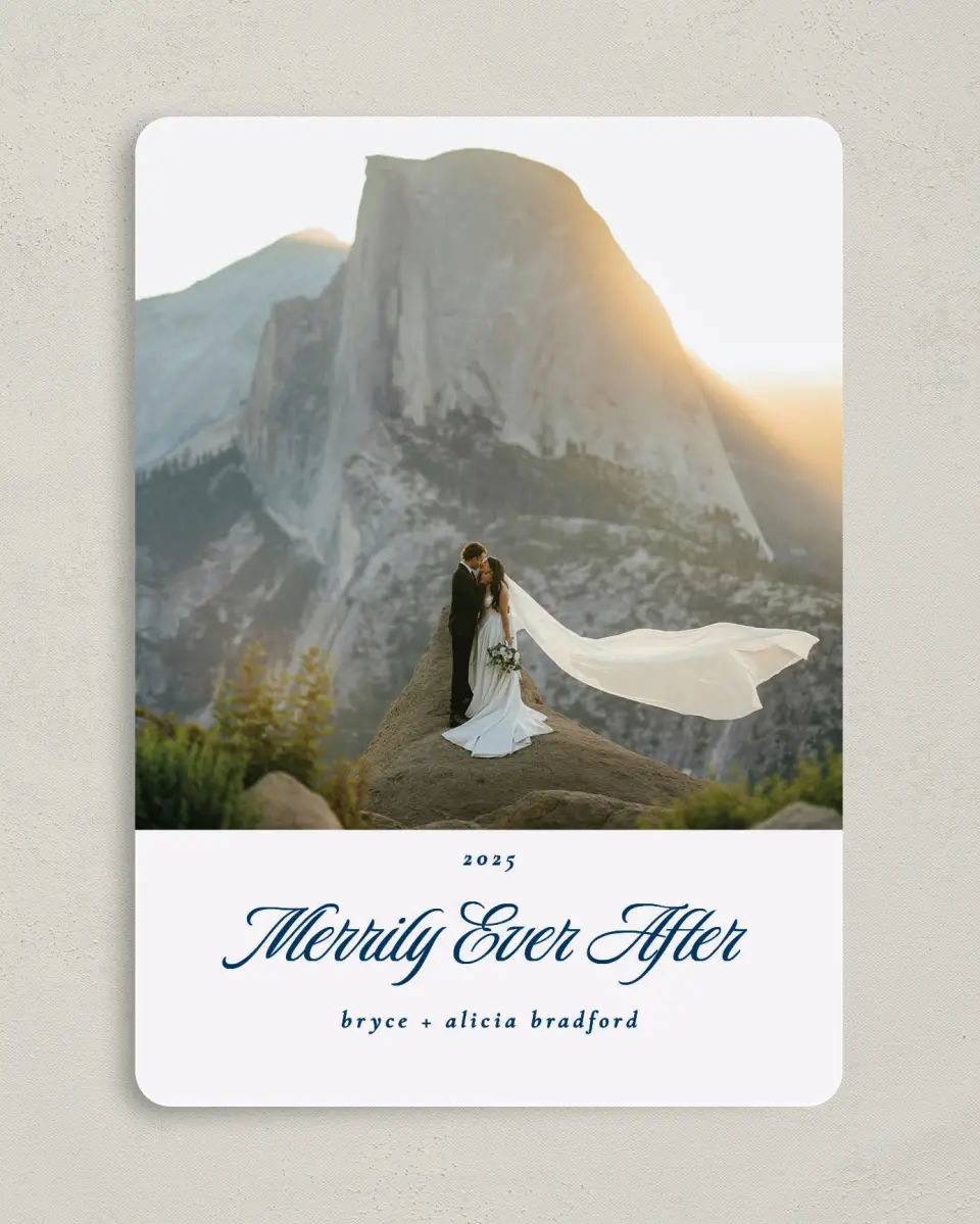 This is a 5" x 7" Christmas Card called Ever After Joy printed in full color on Premium Smooth paper