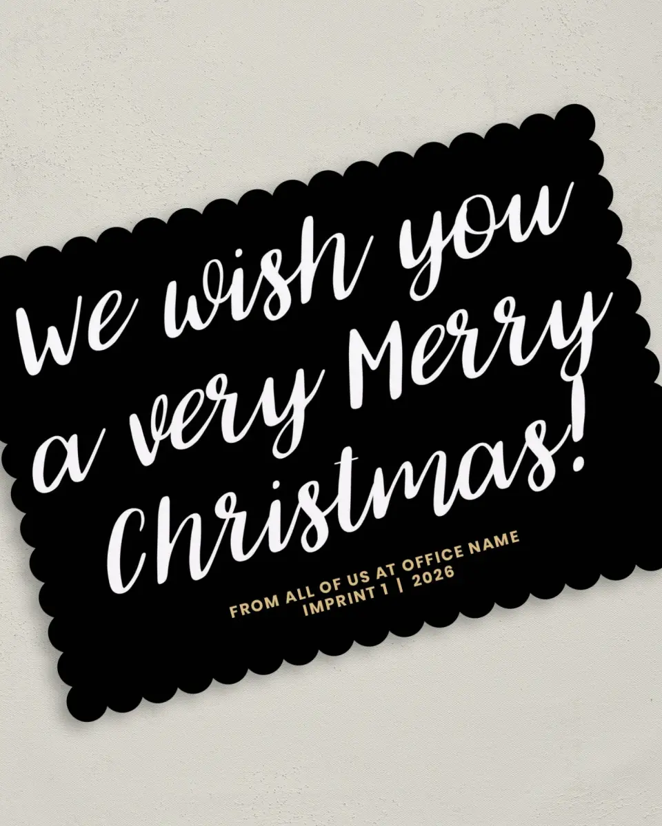 This is a 5" x 7" Christmas Card called Scripted Wishes printed in full color on Premium Smooth paper on Premium Smooth paper on Premium Smooth paper