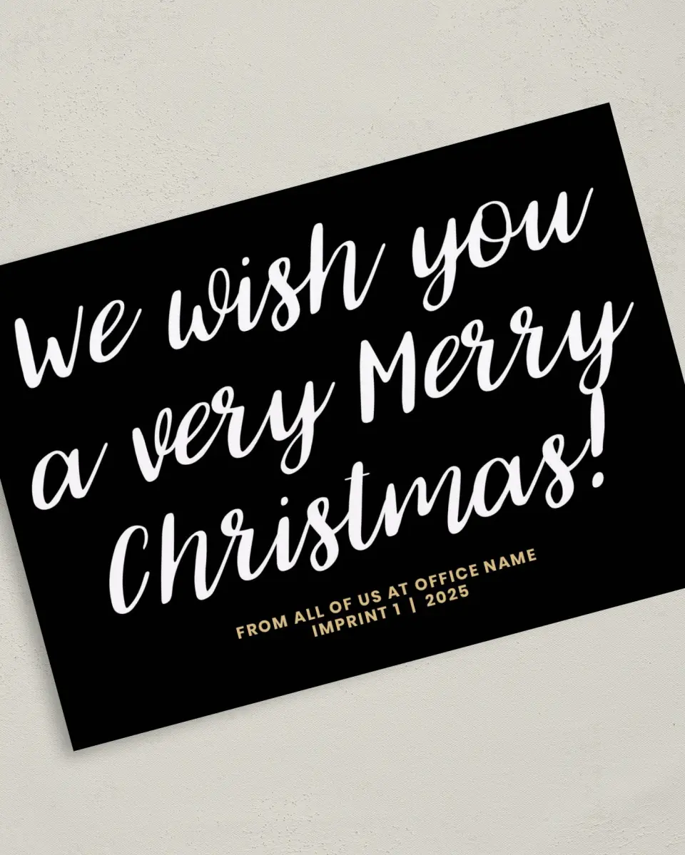 This is a 5" x 7" Christmas Card called Scripted Wishes printed in full color on Premium Smooth paper
