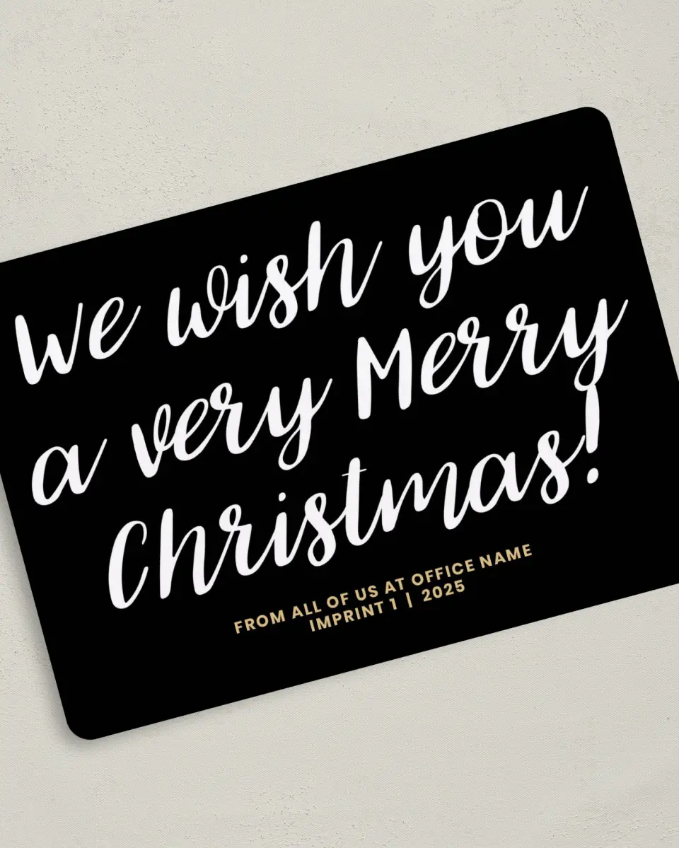 This is a 5" x 7" Christmas Card called Scripted Wishes printed in full color on Premium Smooth paper