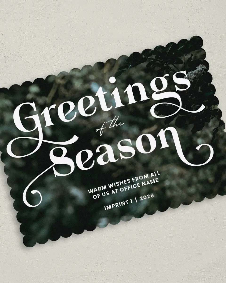 This is a 5" x 7" Christmas Card called Greetings Greenery printed in full color on Premium Smooth paper on Premium Smooth paper on Premium Smooth paper