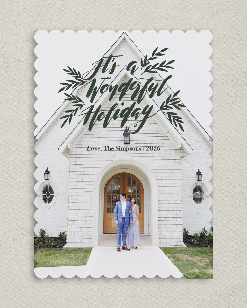 This is a 5" x 7" Christmas Card called Holiday Wonder printed in full color on Premium Smooth paper on Premium Smooth paper on Premium Smooth paper