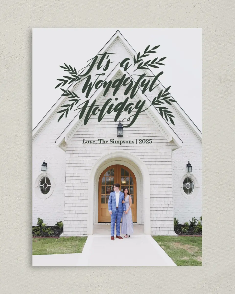 This is a 5" x 7" Christmas Card called Holiday Wonder printed in full color on Premium Smooth paper