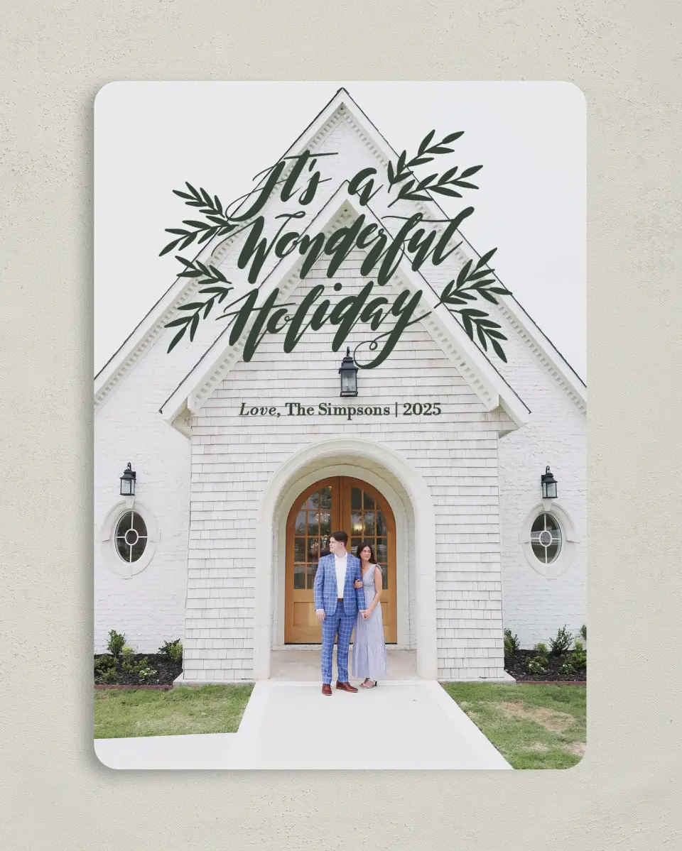 This is a 5" x 7" Christmas Card called Holiday Wonder printed in full color on Premium Smooth paper