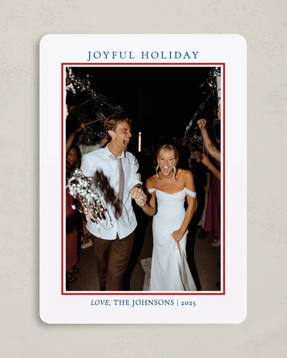This is a 5" x 7" Christmas Card called Joyful & Beautiful printed in full color on Premium Smooth paper