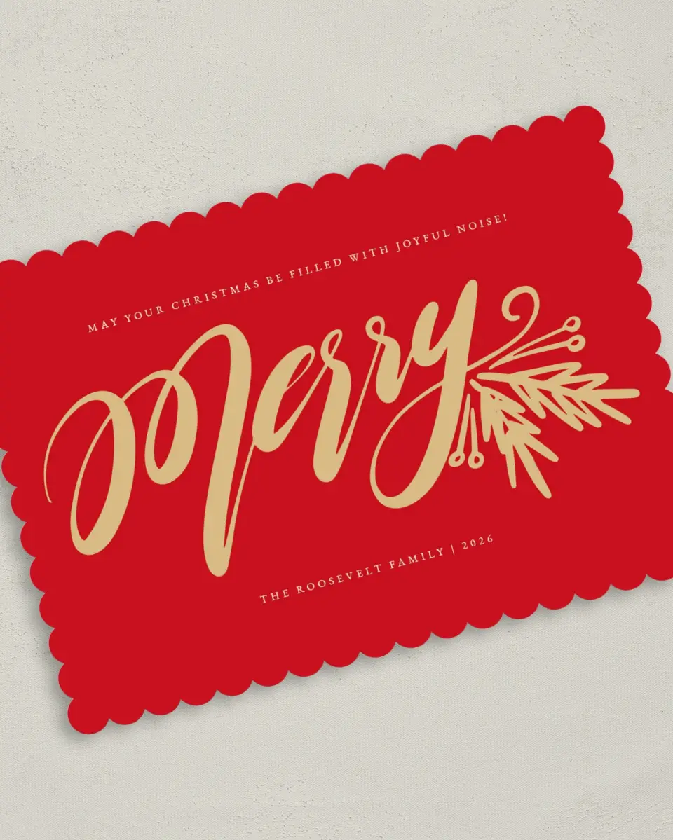 This is a 5" x 7" Christmas Card called Merry Glow printed in full color on Premium Smooth paper on Premium Smooth paper on Premium Smooth paper