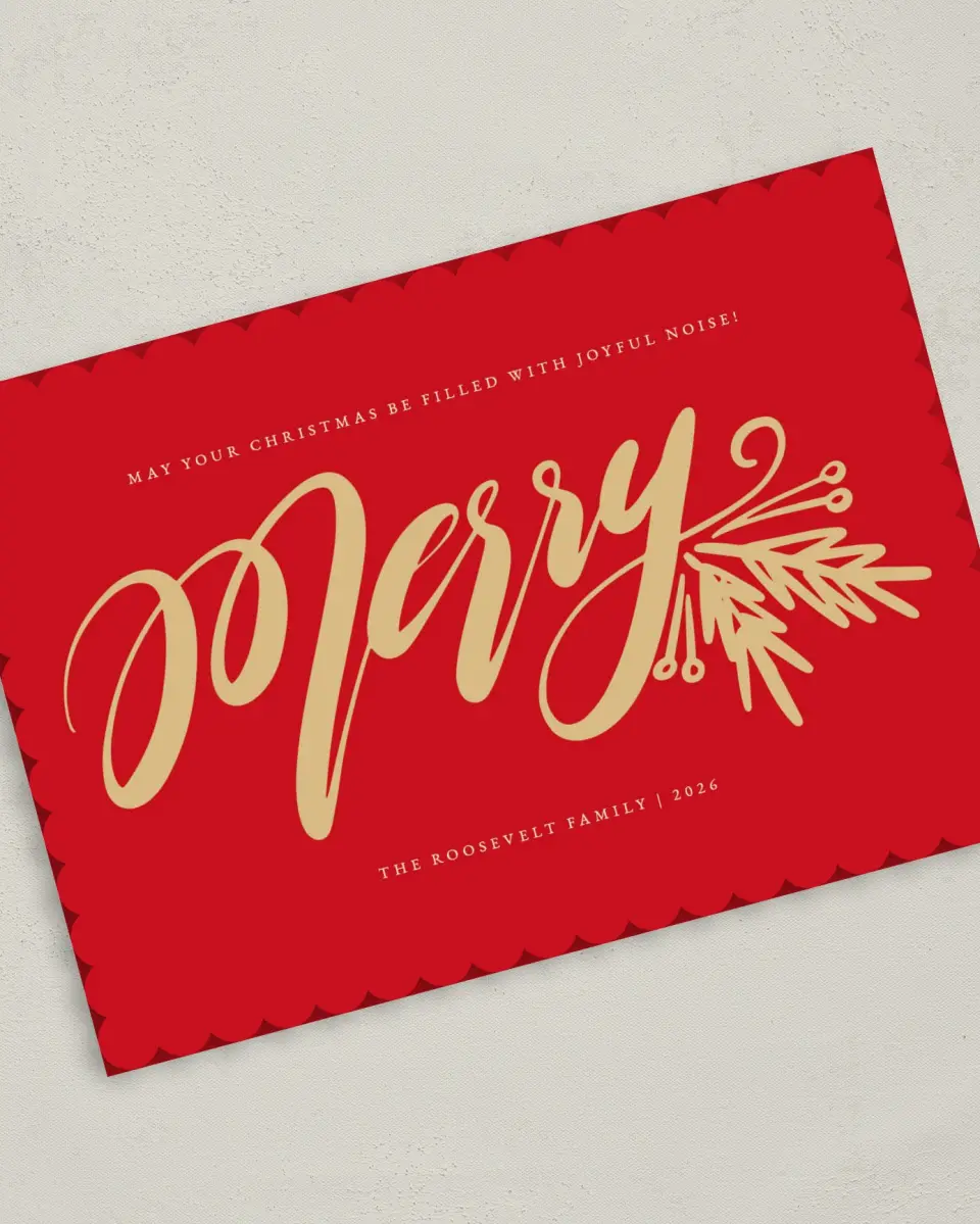 This is a 5" x 7" Christmas Card called Merry Glow printed in full color on Premium Smooth paper on Premium Smooth paper on Premium Smooth paper