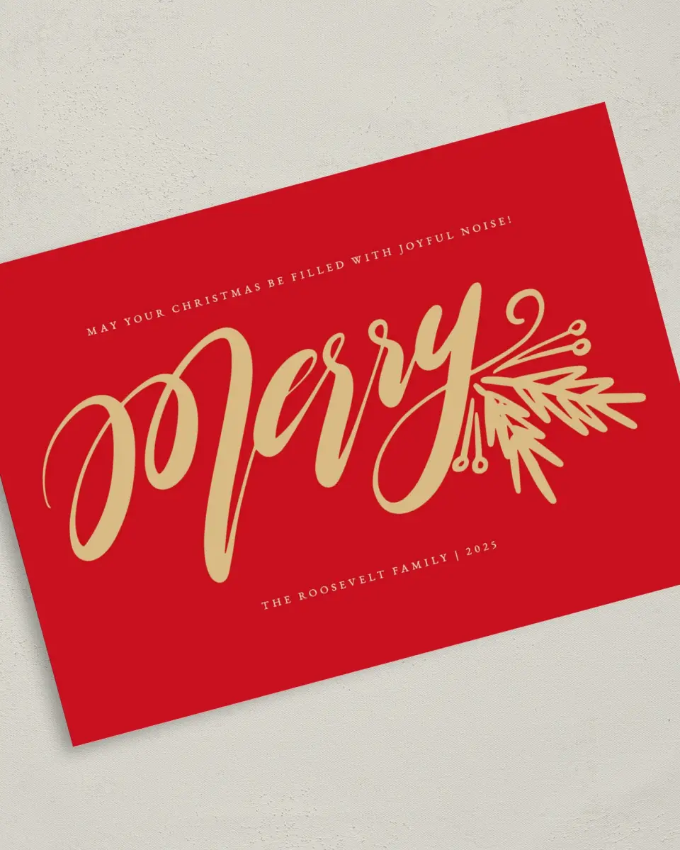 This is a 5" x 7" Christmas Card called Merry Glow printed in full color on Premium Smooth paper