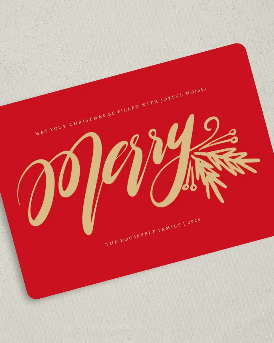 This is a 5" x 7" Christmas Card called Merry Glow printed in full color on Premium Smooth paper