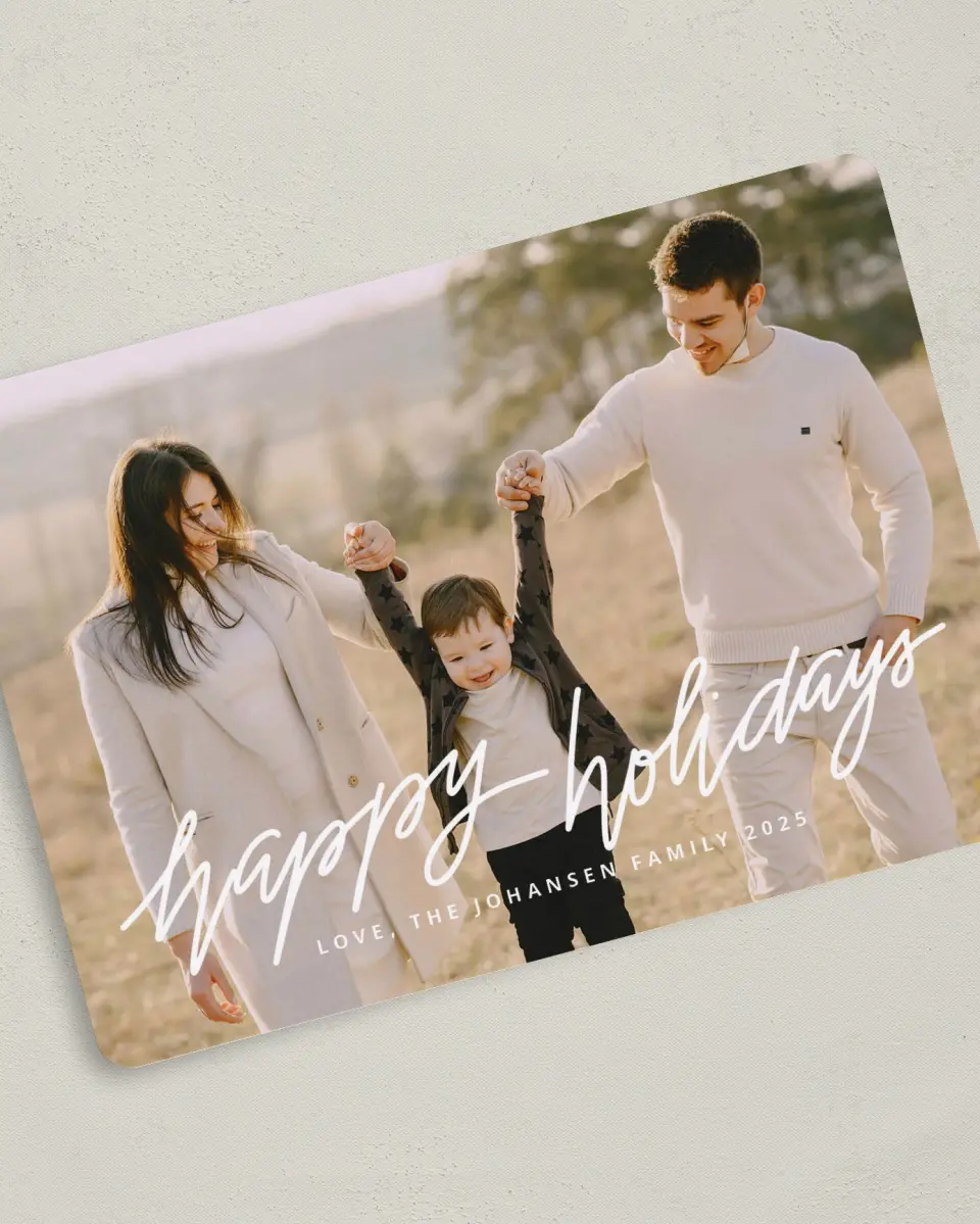 This is a 5" x 7" Christmas Card called Gilded Holiday printed in full color on Premium Smooth paper