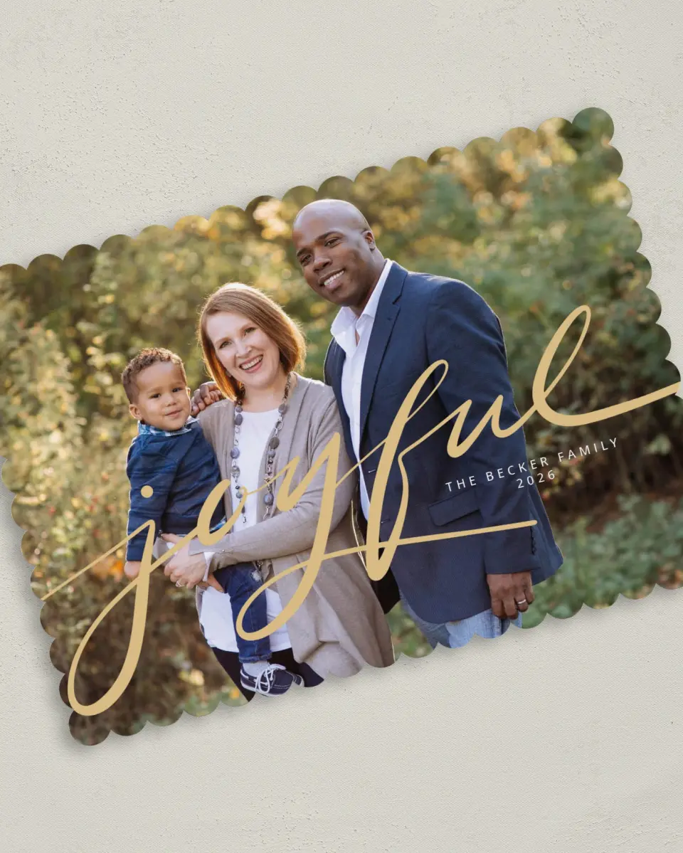 This is a 5" x 7" Christmas Card called Greetings of Joy printed in full color on Premium Smooth paper on Premium Smooth paper on Premium Smooth paper