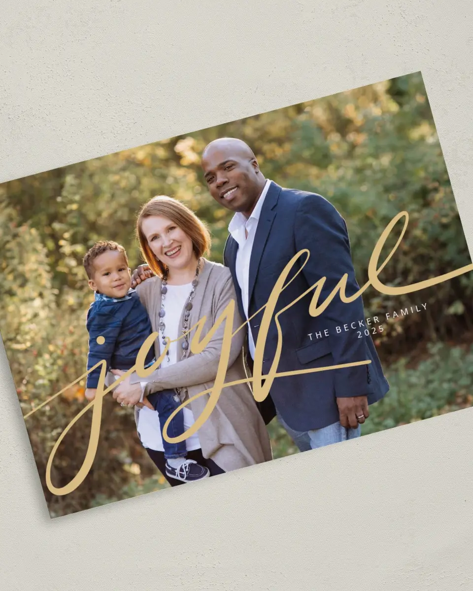 This is a 5" x 7" Christmas Card called Greetings of Joy printed in full color on Premium Smooth paper