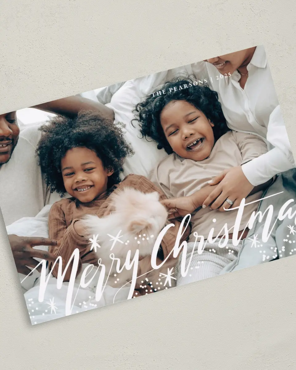 This is a 5" x 7" Christmas Card called Merry Christmas Stars printed in full color on Premium Smooth paper