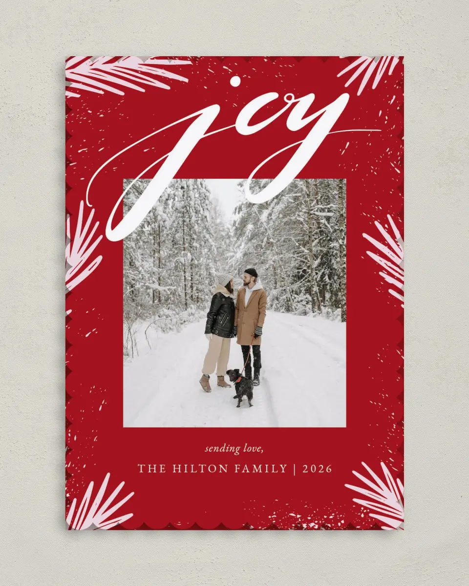This is a 5" x 7" Christmas Card called Artful Joy printed in full color on Premium Smooth paper on Premium Smooth paper on Premium Smooth paper