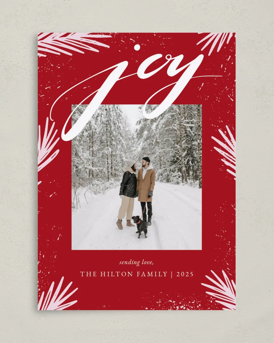 This is a 5" x 7" Christmas Card called Artful Joy printed in full color on Premium Smooth paper