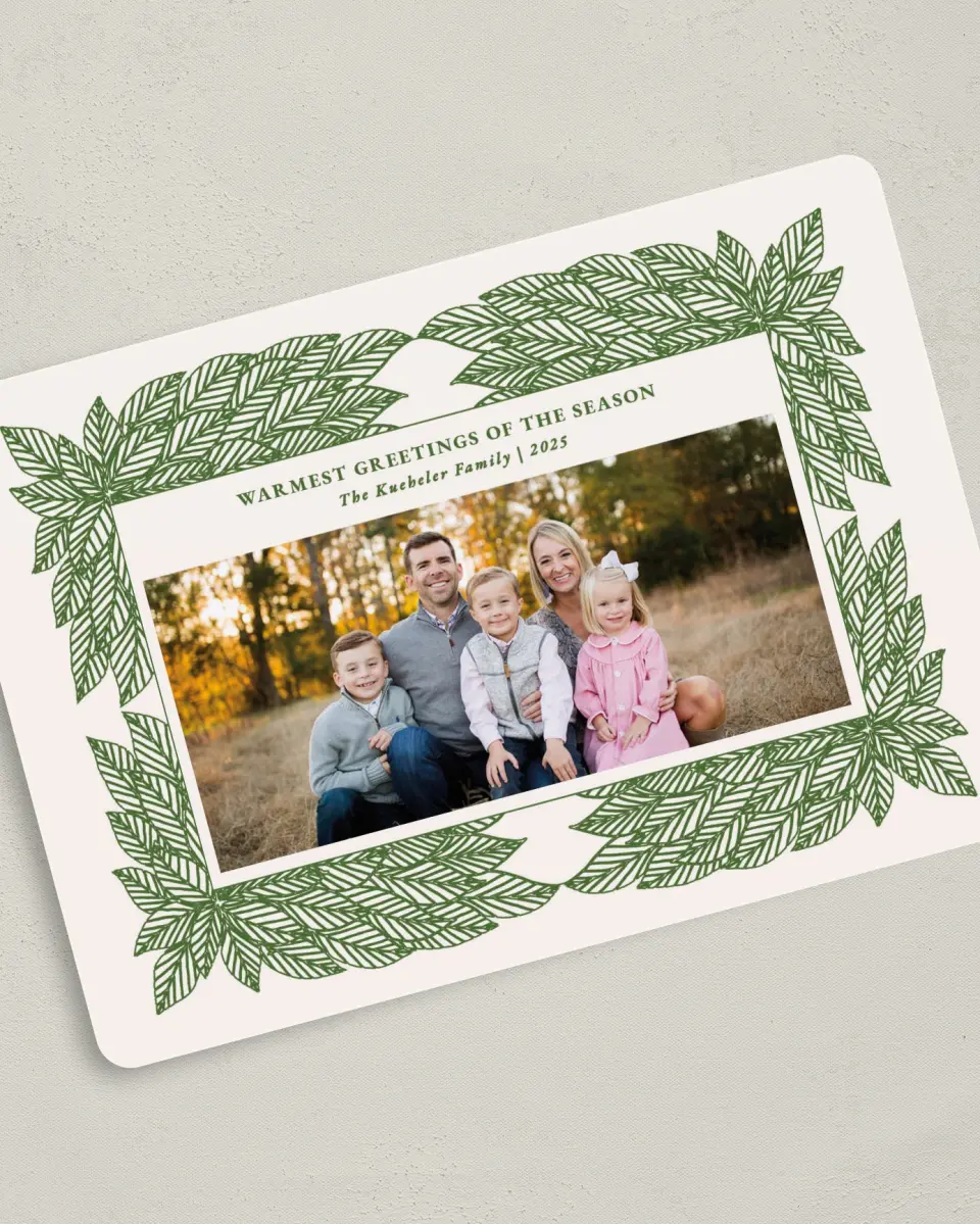 This is a 5" x 7" Christmas Card called Peaceful Palms printed in full color on Premium Smooth paper