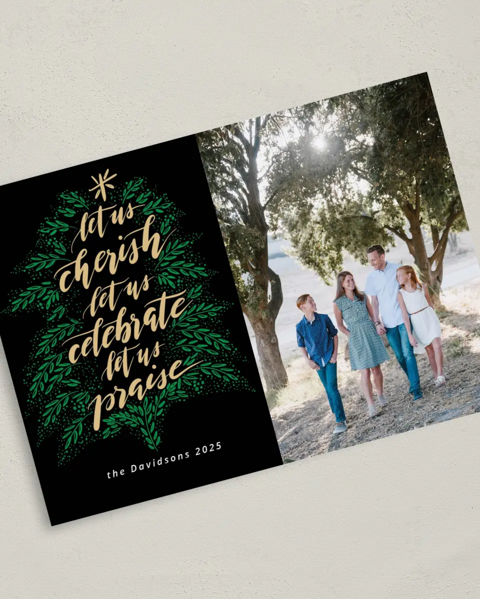 This is a 5" x 7" Christmas Card called Shining Praise printed in full color on Premium Smooth paper