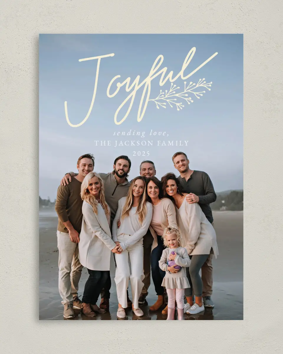 This is a 5" x 7" Christmas Card called Joyful & Bright printed in full color on Premium Smooth paper