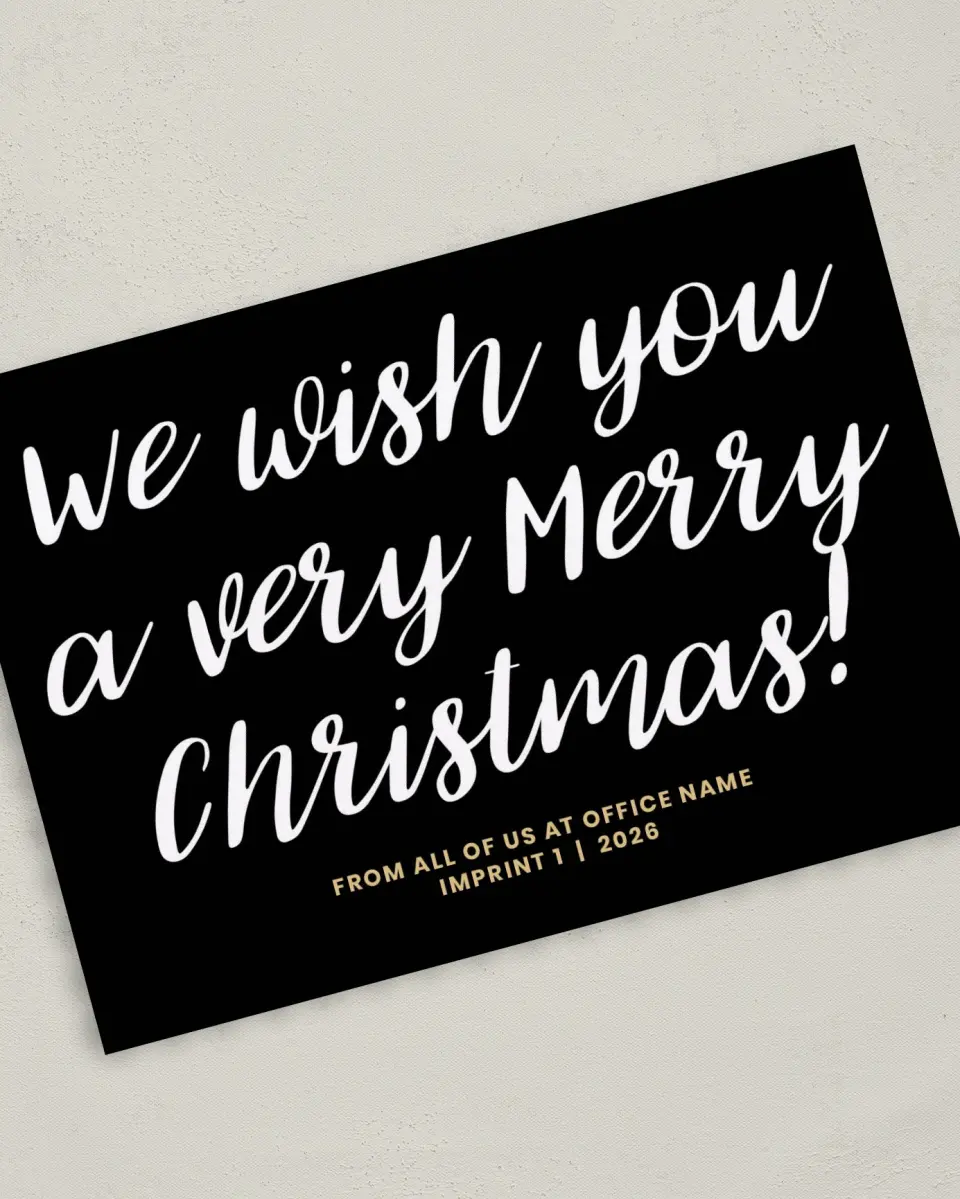 This is a 5" x 7" Christmas Card called Whimsical Wishes printed in full color on Premium Smooth paper on Premium Smooth paper on Premium Smooth paper