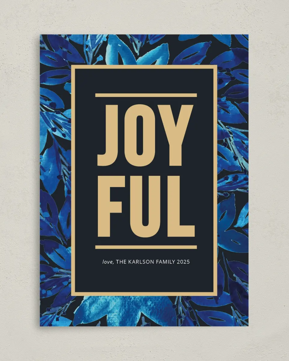 This is a 5" x 7" Christmas Card called Joyful Glam printed in full color on Premium Smooth paper