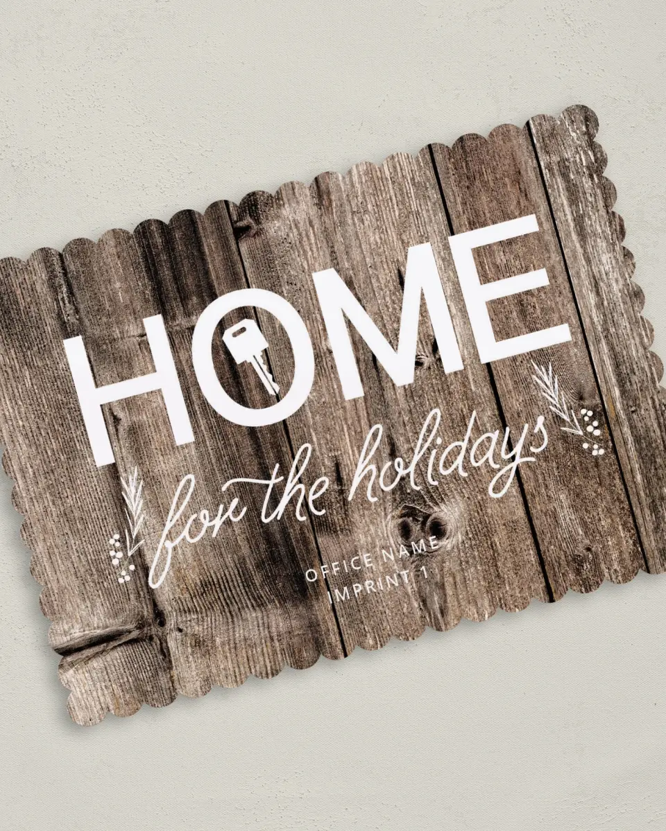 This is a 5" x 7" Christmas Card called Home is the Key printed in full color on Premium Smooth paper on Premium Smooth paper on Premium Smooth paper
