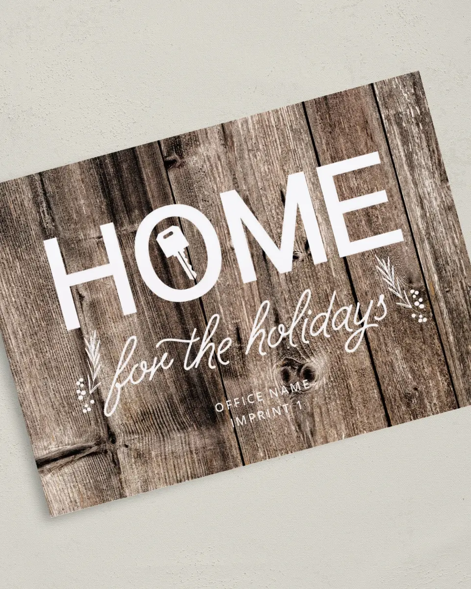 This is a 5" x 7" Christmas Card called Home is the Key printed in full color on Premium Smooth paper