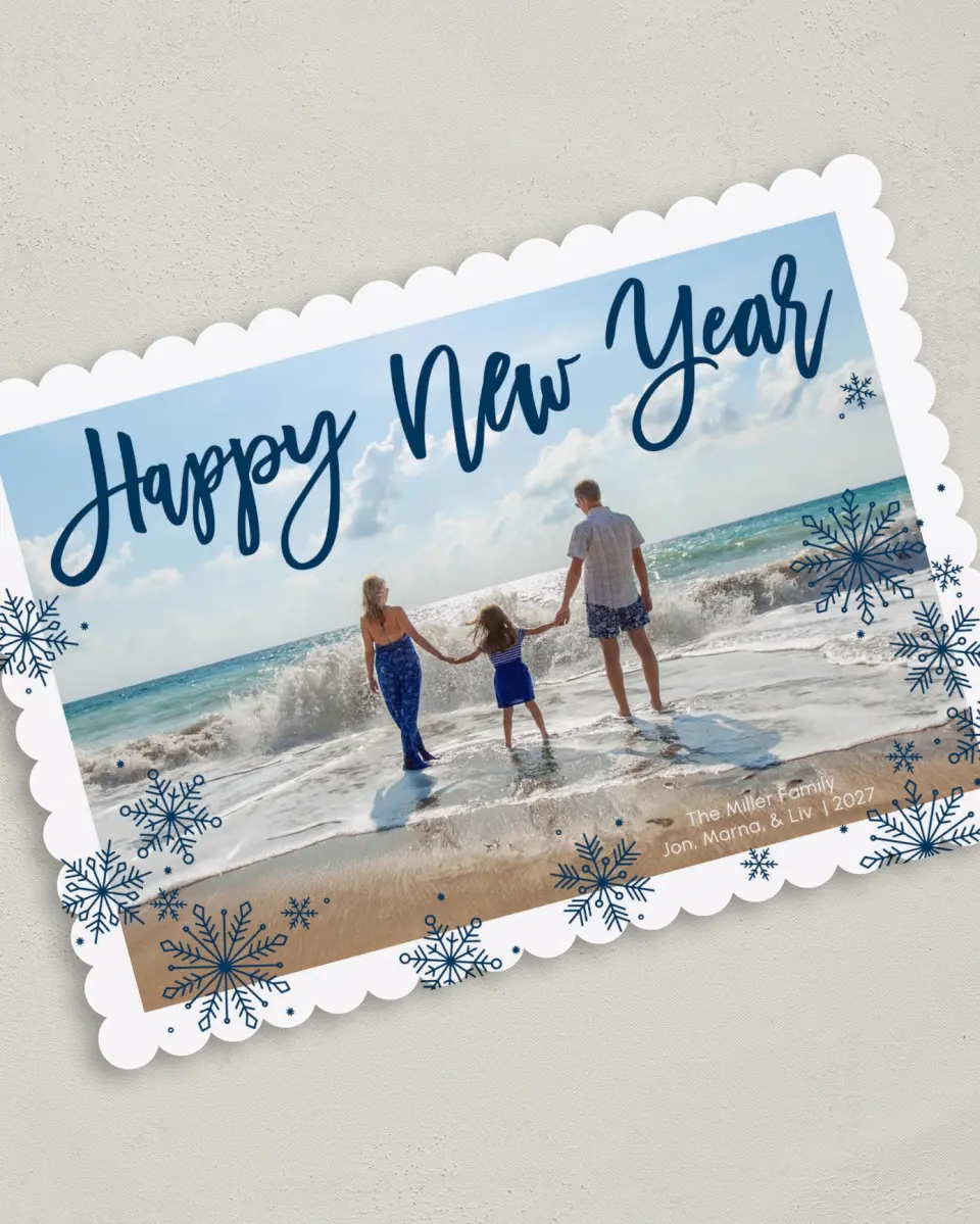 This is a 5" x 7" Christmas Card called Sparkly Snowflakes printed in full color on Premium Smooth paper on Premium Smooth paper on Premium Smooth paper