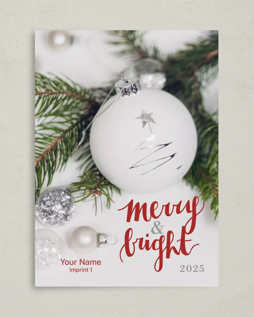 This is a 5" x 7" Christmas Card called Etched Ornament printed in full color on Premium Smooth paper