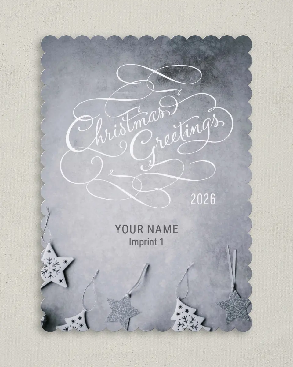 This is a 5" x 7" Christmas Card called Silver Stencil printed in full color on Premium Smooth paper on Premium Smooth paper on Premium Smooth paper