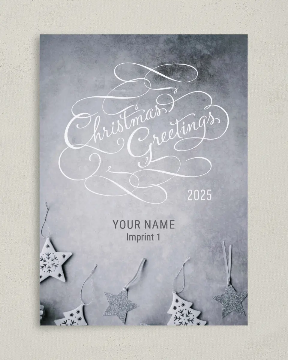 This is a 5" x 7" Christmas Card called Silver Stencil printed in full color on Premium Smooth paper