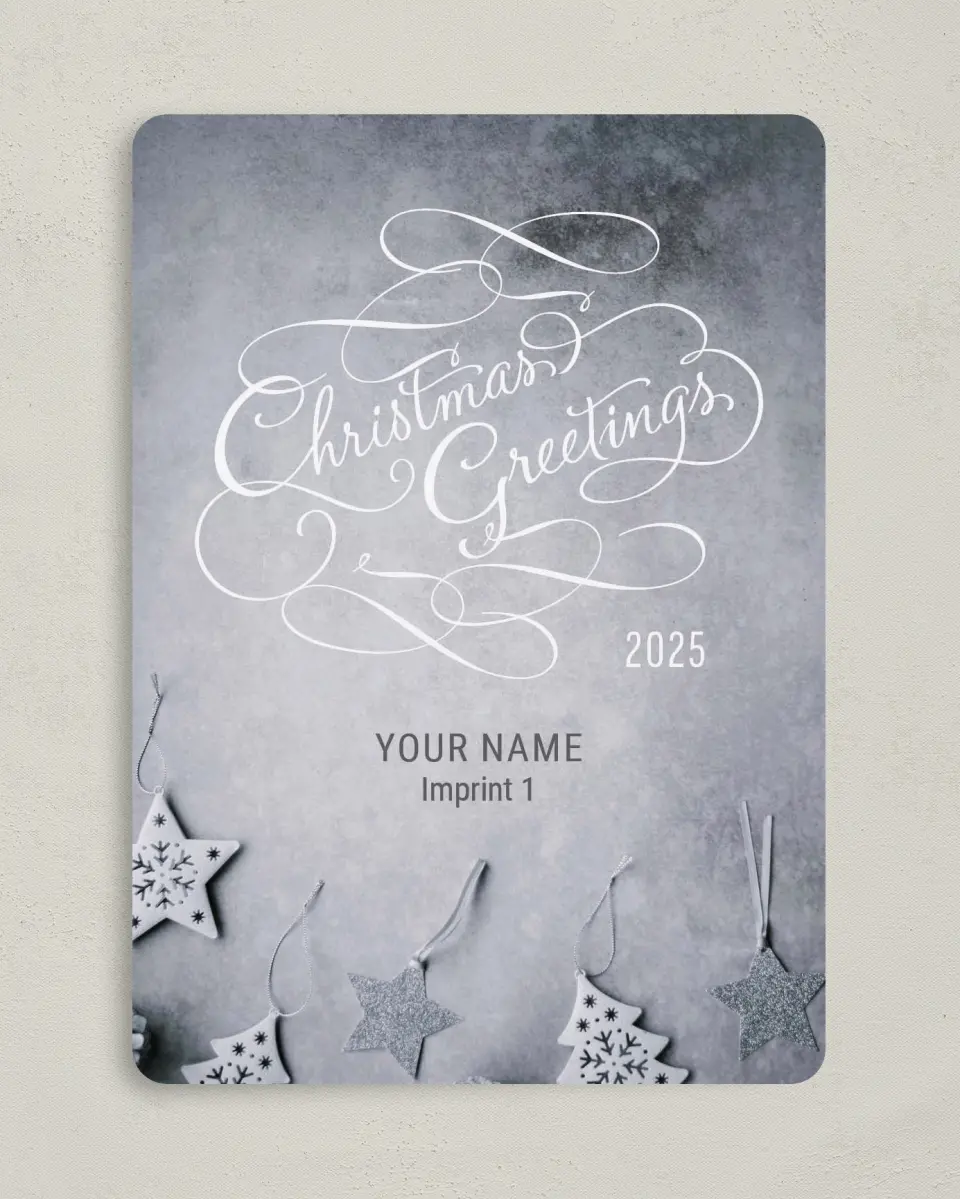 This is a 5" x 7" Christmas Card called Silver Stencil printed in full color on Premium Smooth paper