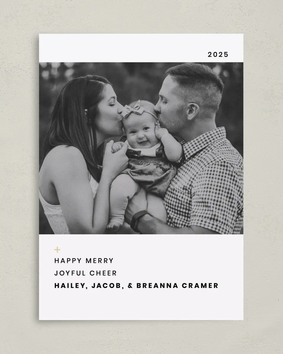 This is a 5" x 7" Christmas Card called Stitched Cheer printed in full color on Premium Smooth paper