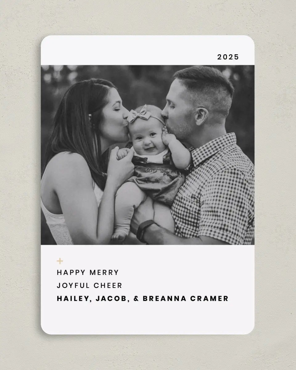 This is a 5" x 7" Christmas Card called Stitched Cheer printed in full color on Premium Smooth paper